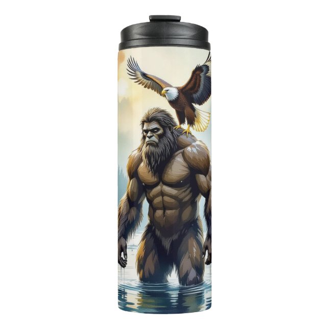 Bigfoot with an Eagle on his Shoulder Thermal Tumbler (Front)