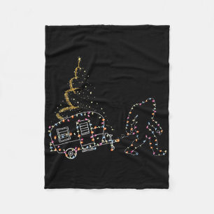 Bigfoot With Camping Car Light Christmas  Fleece Blanket