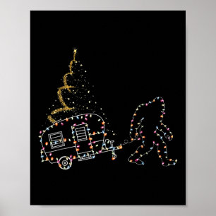 Bigfoot With Camping Car Light Christmas Poster