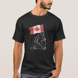 Bigfoot With Canadian Flag Funny Canada Day Proud T-Shirt