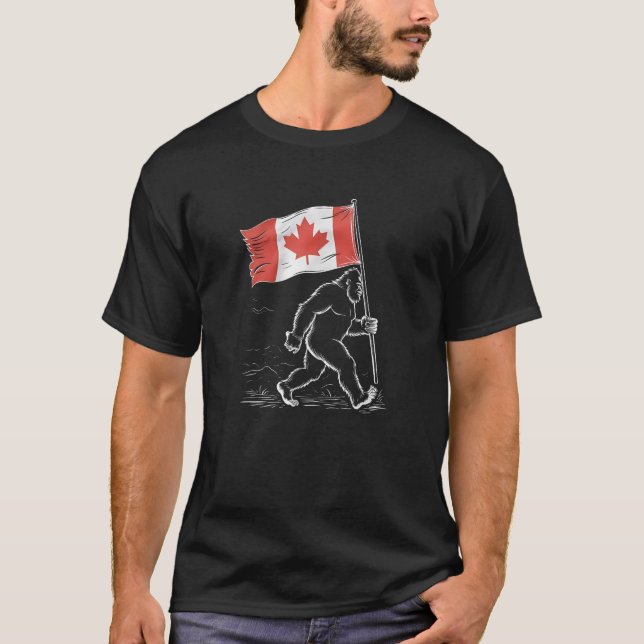 Bigfoot With Canadian Flag Funny Canada Day Proud  T-Shirt (Front)