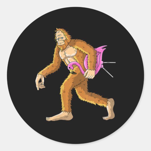 Bigfoot With Flamingo Animal Costume Gift Classic Round Sticker (Front)