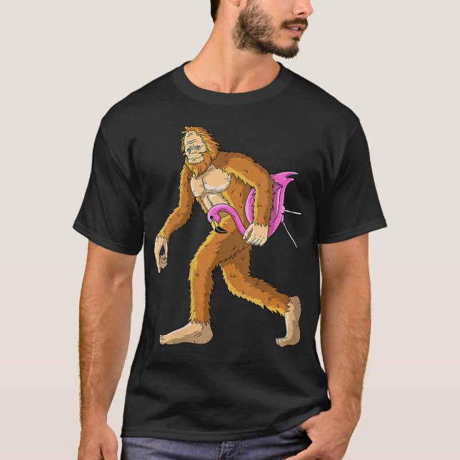 Bigfoot With Flamingo Animal Costume Gift T-Shirt (Front)