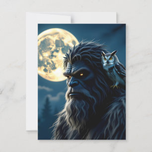 Bigfoot with Glowing Eyes and Owl on his Shoulder  Postcard