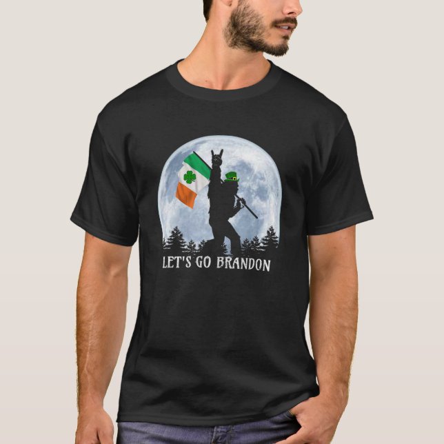 Bigfoot With Irish Flag Lets Go Brandon St Patrick T-Shirt (Front)