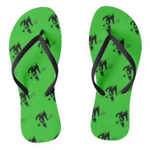 Bigfoot with Tennis Racquet Pattern on Green Flip Flops