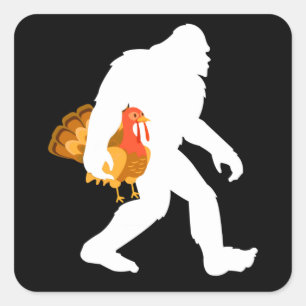 Bigfoot with turkey - Thanksgiving Square Sticker