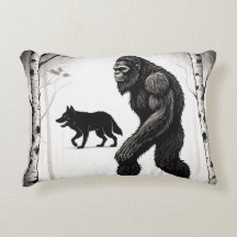 Bigfoot, Wolf and Birch Tree Forest