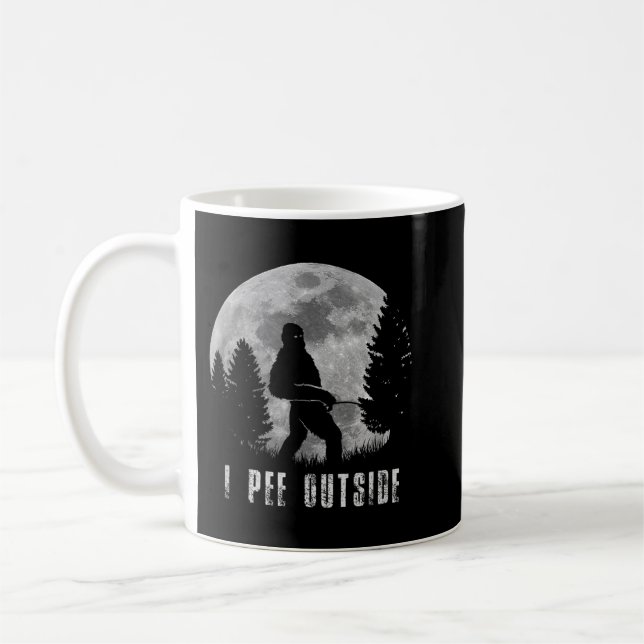 Bigfoot Yeti Moon Silhouette I Pee Outside Sasquat Coffee Mug (Left)