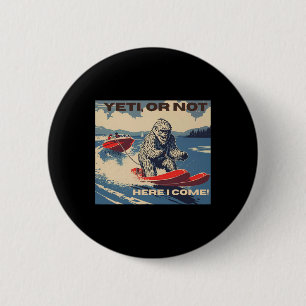 Bigfoot, Yeti On Water Skis, Water Skiing 6 Cm Round Badge