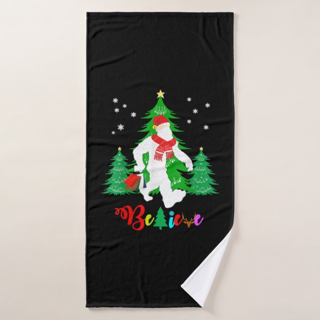 Bigfoot Yeti Sasquatch Christmas Believe Christmas Bath Towel (Bath Towel)
