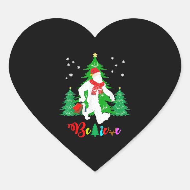 Bigfoot Yeti Sasquatch Christmas Believe Christmas Heart Sticker (Front)