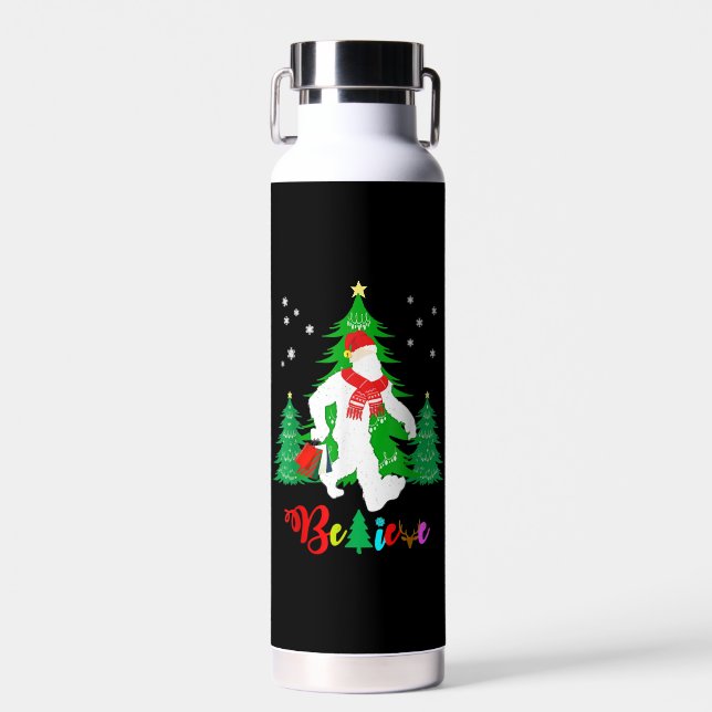 Bigfoot Yeti Sasquatch Christmas Believe Christmas Water Bottle (Front)