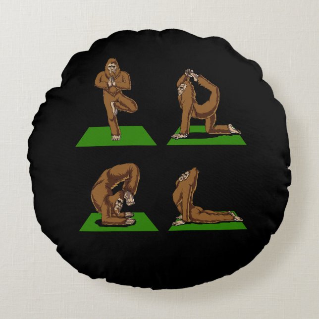 Bigfoot Zen Yoga Poses Funny Fantasy Round Cushion (Front)