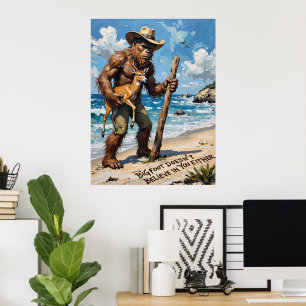 Bigfoot's Beach Haul: A Deer and a Stick Poster