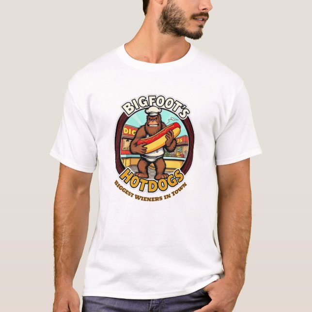 Bigfoot's Hotdogs Biggest Wieners In Town T-Shirt (Front)