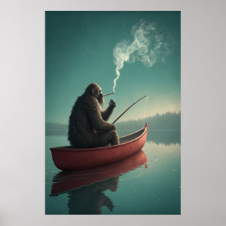 Bigfoot's Serene Fishing Retreat: Mystical Lake  Poster