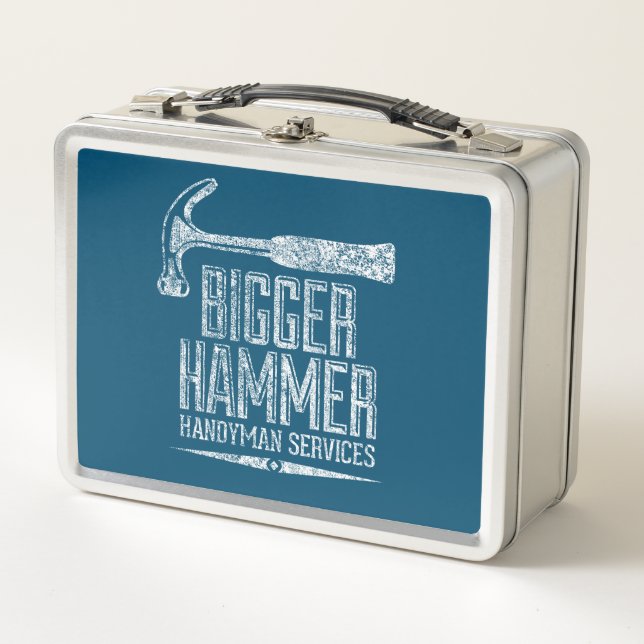 Bigger Hammer Handyman Services White Gfx Teal Metal Lunch Box (Front)