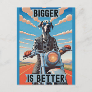 Bigger is Better: A Great Dane Riding a Motorcycle Postcard