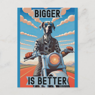 Bigger is Better: A Great Dane Riding a Motorcycle Postcard