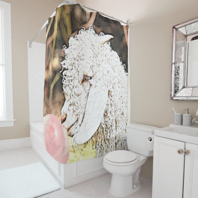 Bigger than Life Baby Angora Goat with Bubblegum Shower Curtain (In Situ)