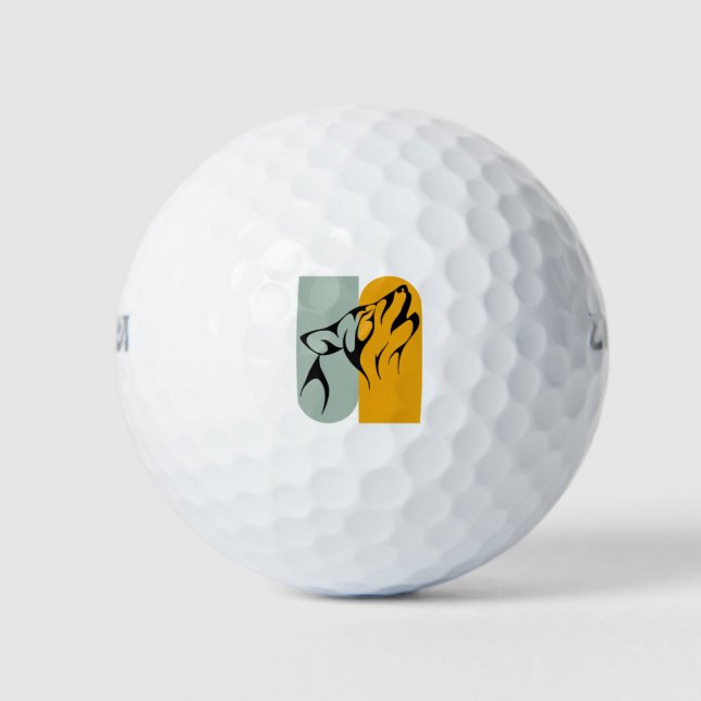 Biggest Alpha Retro Grey Moon Wolf Howling Art Golf Balls (Front)