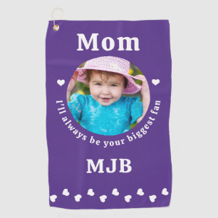 Biggest Fan - MOM - Purple Custom Chic Photo Golf Towel