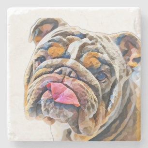 Biggie the Bulldog Animal Gram  Stone Coaster