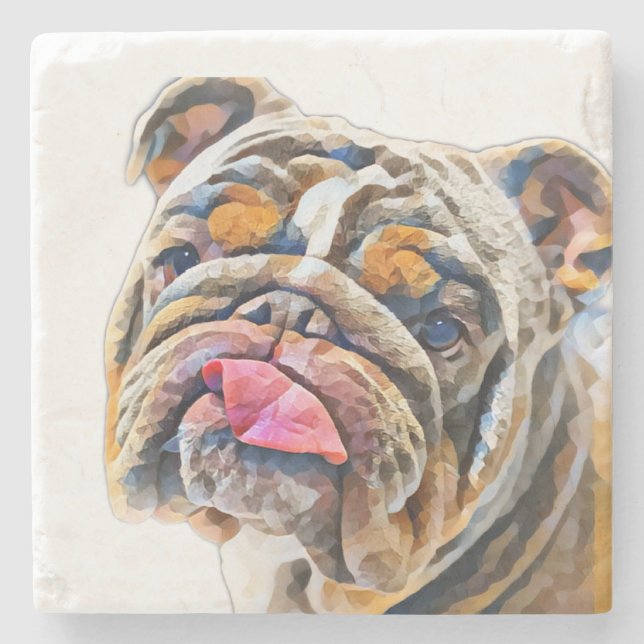 Biggie the Bulldog Animal Gram  Stone Coaster (Front)