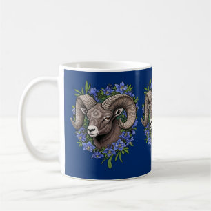Bighorn Sheep And Blue Colorado Columbine Flowers Coffee Mug