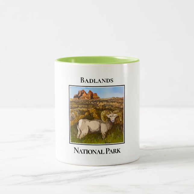Bighorn Sheep, Badlands National Park, Two-Tone Coffee Mug (Center)