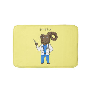Bighorn sheep doctor cartoon illustration bath mat