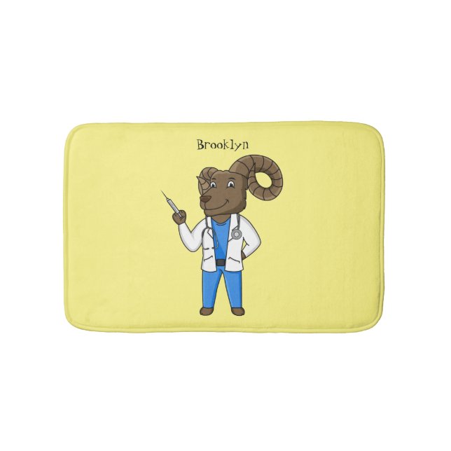 Bighorn sheep doctor cartoon illustration bath mat (Front)