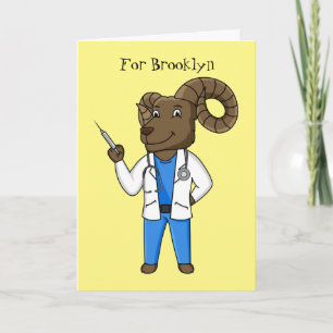 Bighorn sheep doctor cartoon illustration card