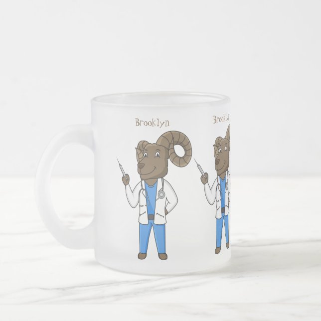 Bighorn sheep doctor cartoon illustration frosted glass coffee mug (Left)
