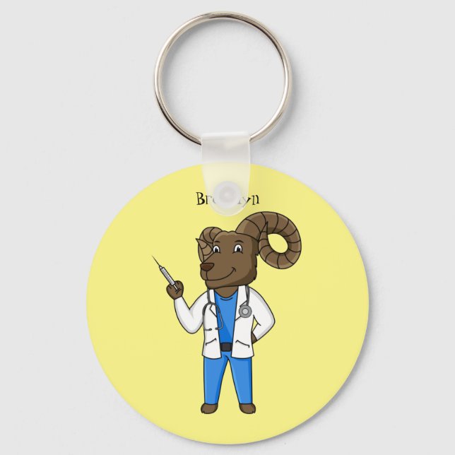 Bighorn sheep doctor cartoon illustration key ring (Front)
