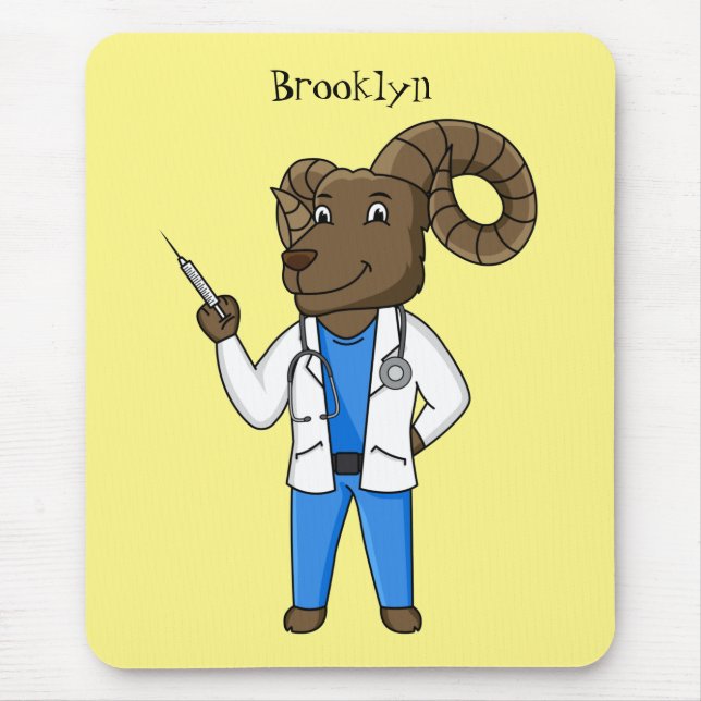 Bighorn sheep doctor cartoon illustration mouse mat (Front)