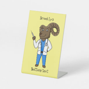 Bighorn sheep doctor cartoon illustration pedestal sign