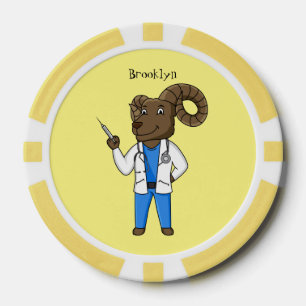 Bighorn sheep doctor cartoon illustration poker chips