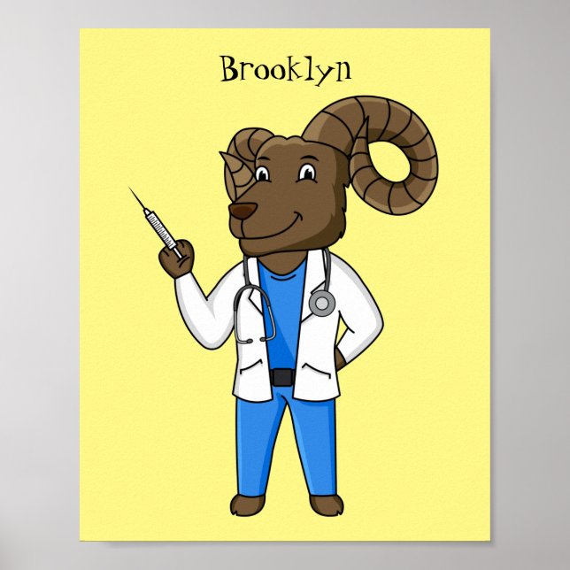 Bighorn sheep doctor cartoon illustration poster (Front)
