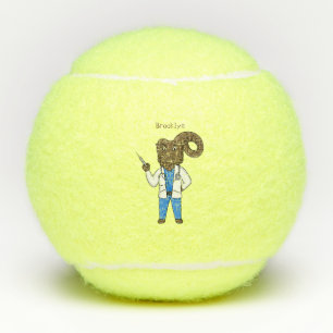 Bighorn sheep doctor cartoon illustration tennis balls