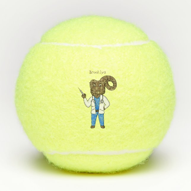 Bighorn sheep doctor cartoon illustration tennis balls (Front)