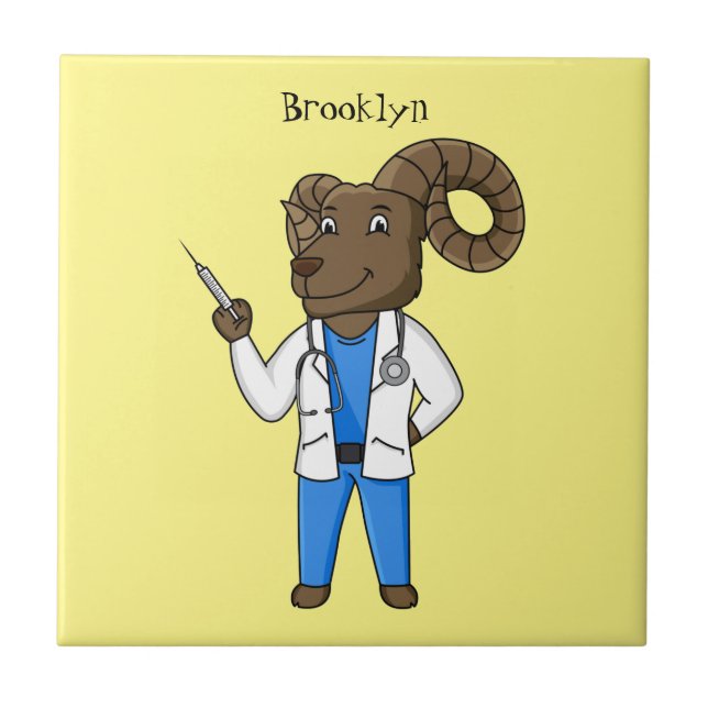 Bighorn sheep doctor cartoon illustration tile (Front)