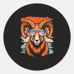 Bighorn sheep mountain retro sunset hiking  classic round sticker