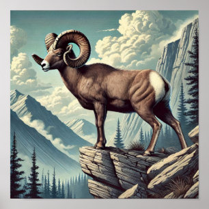 Bighorn Sheep on a Rocky Outcrop Poster