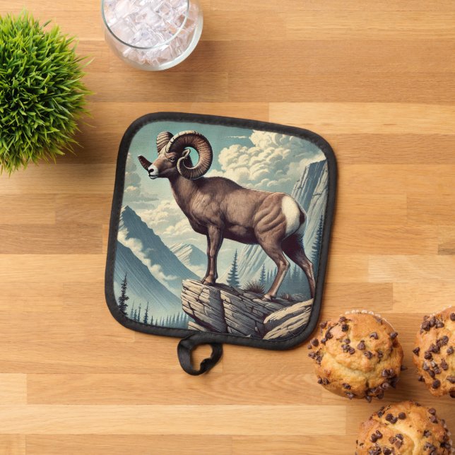 Bighorn Sheep on a Rocky Outcrop Pot Holder (Top Down)