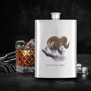 Bighorn Sheep Ram Green Mountains  Hip Flask