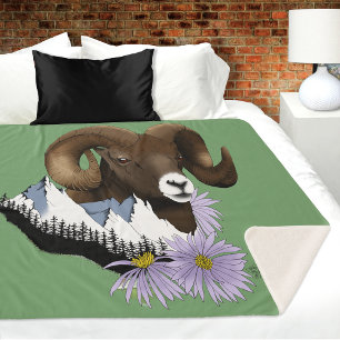 Bighorn Sheep Ram Green Mountains Sherpa Blanket