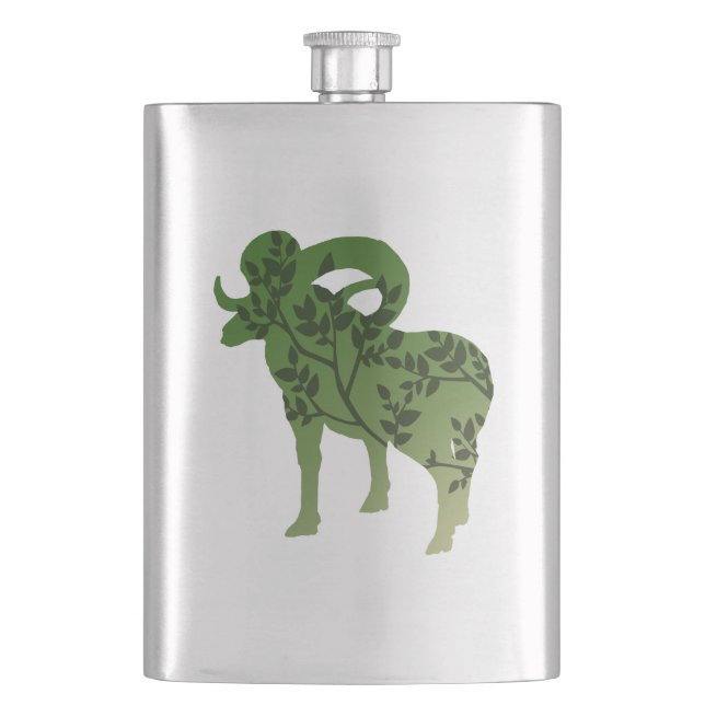 Bighorn Sheep Tree Hip Flask (Front)