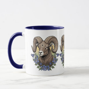 Bighorn Sheep With Blue Colorado Columbine Flowers Mug